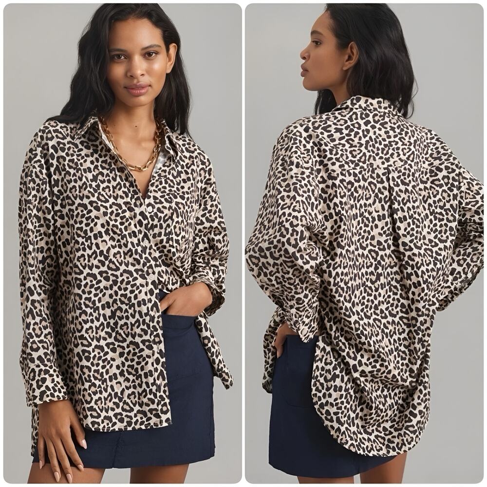 Maeve Leopard Print Button Down Shirt